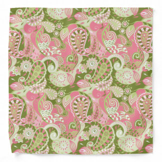 Modern Pink and Green Floral Butterly Paisley Bandana