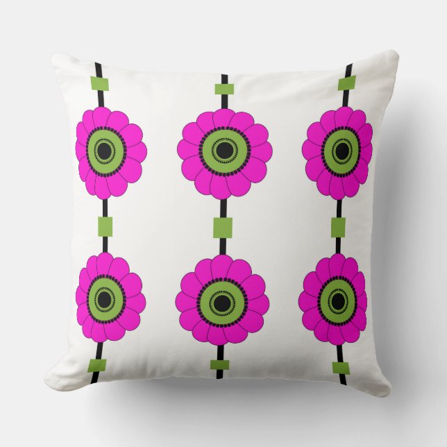 Modern Pink and Green Floral Throw Pillow (Front)