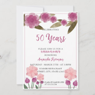 Modern Pink and Green Flowers Mother Birthday Invitation