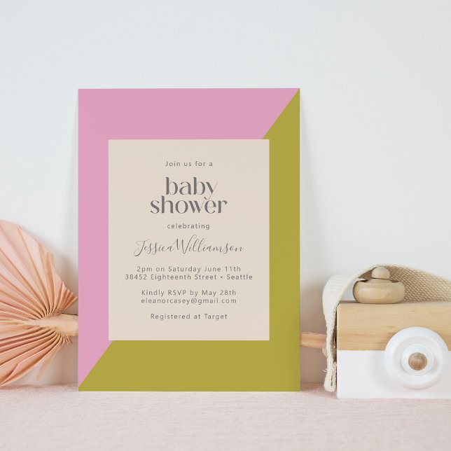 Modern Pink and Green Geometric Baby Shower Invitation (Creator Uploaded)