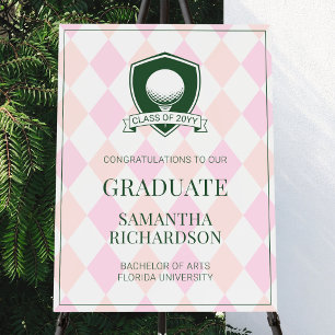 Modern Pink and Green Golf Graduation Party Sign