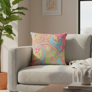 Modern Pink and Green Marble Throw Pillow