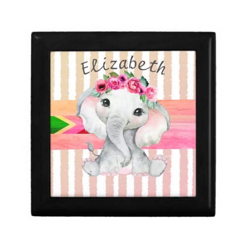 Modern Pink and Grey Elephant Custom Monogram Gift Box