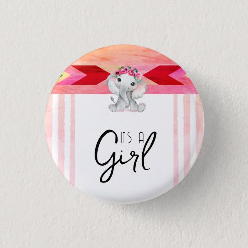 Modern Pink and Grey Elephant Monogram Custom Button