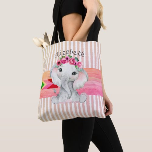 Modern Pink and Grey Elephant Monogram Diaper Bag