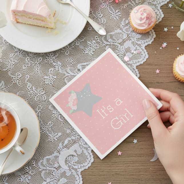 Modern Pink and Grey It's A Girl Napkins (Creator Uploaded)
