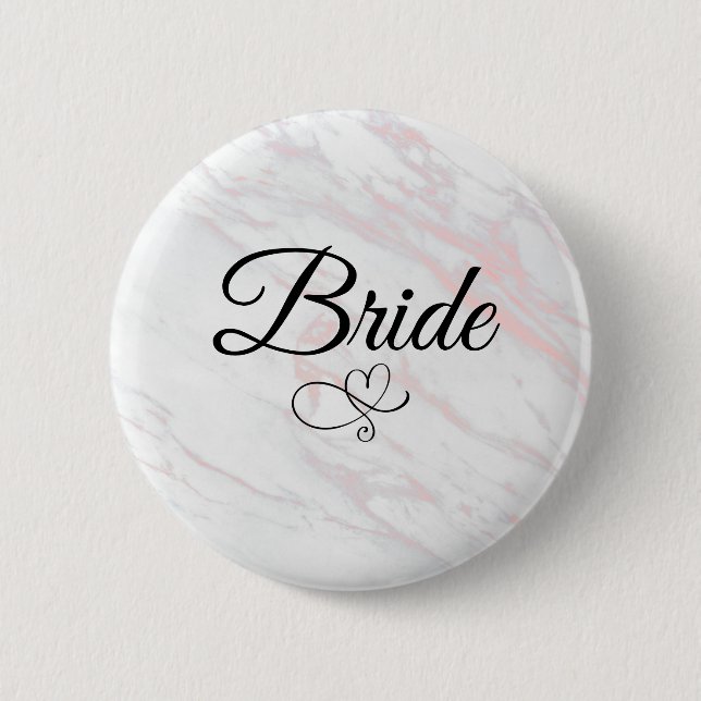 Modern Pink and Grey Marble Bride Button (Front)