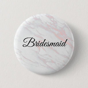Modern Pink and Grey Marble Bridesmaid Button