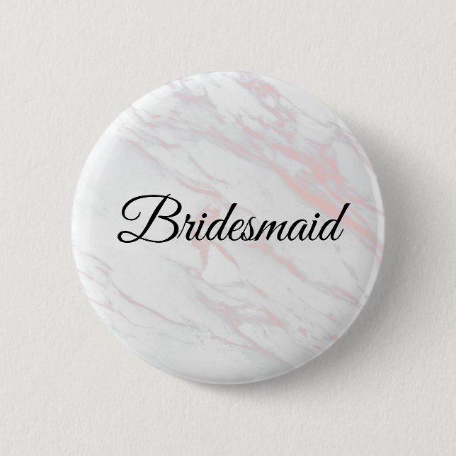 Modern Pink and Grey Marble Bridesmaid Button (Front)