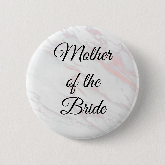 Modern Pink and Grey Marble Mother of the Bride Button (Front)