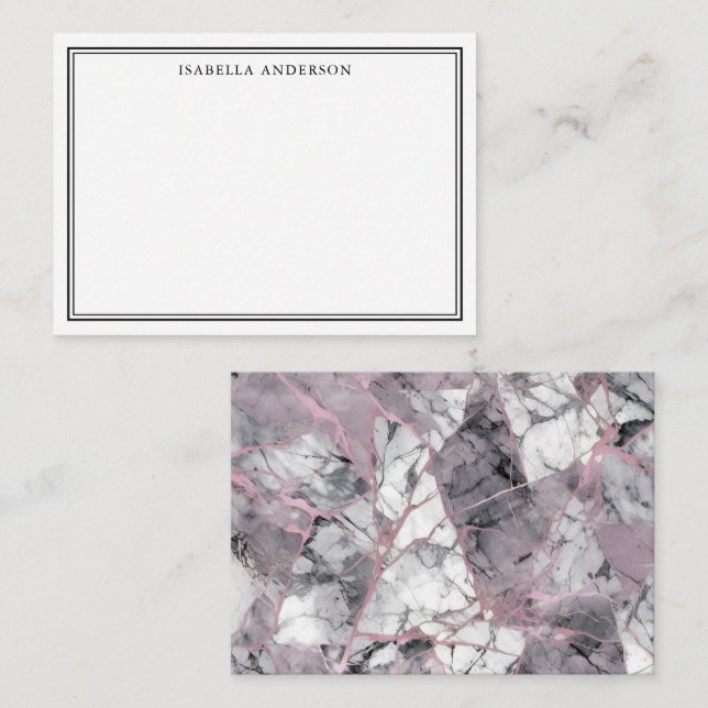 Modern Pink and Grey Marble Personalized Note Card (Front/Back)