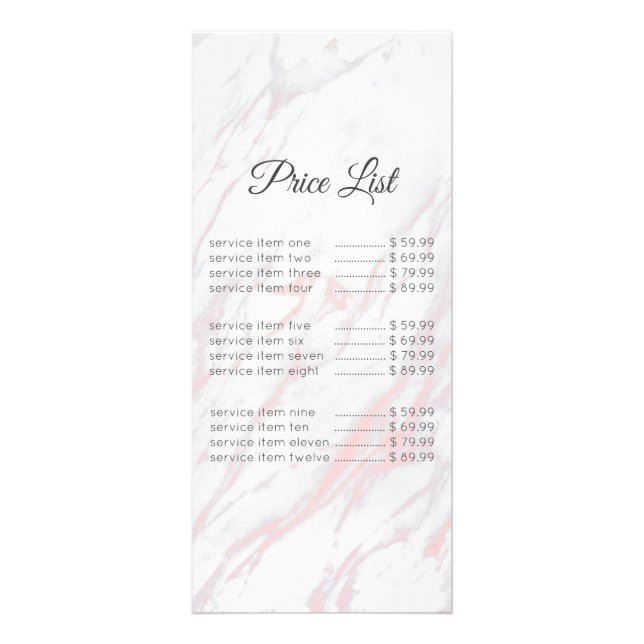 Modern Pink and Grey Marble Price Rack Card (Front)