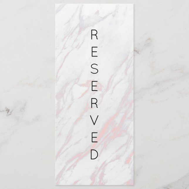 Modern Pink and Grey Marble Reserved Chair Sign Menu (Front)