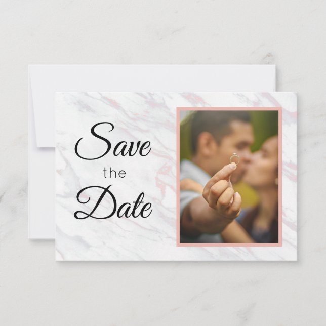 Modern Pink and Grey Marble Save The Date (Front)