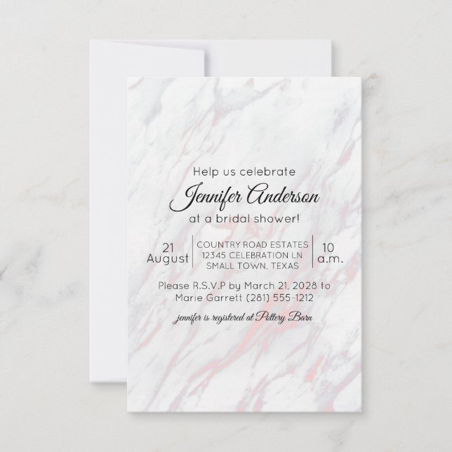 Modern Pink and Grey Marble Shower Invitation (Front)