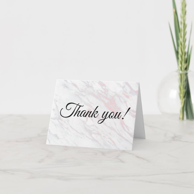 Modern Pink and Grey Marble Thank You Card (Front)