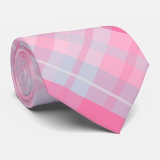 Modern Pink And Grey Plaid Tartan Pattern Neck Tie
