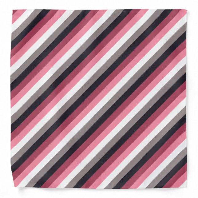 Modern Pink and Grey Stripes Bandana (Front)