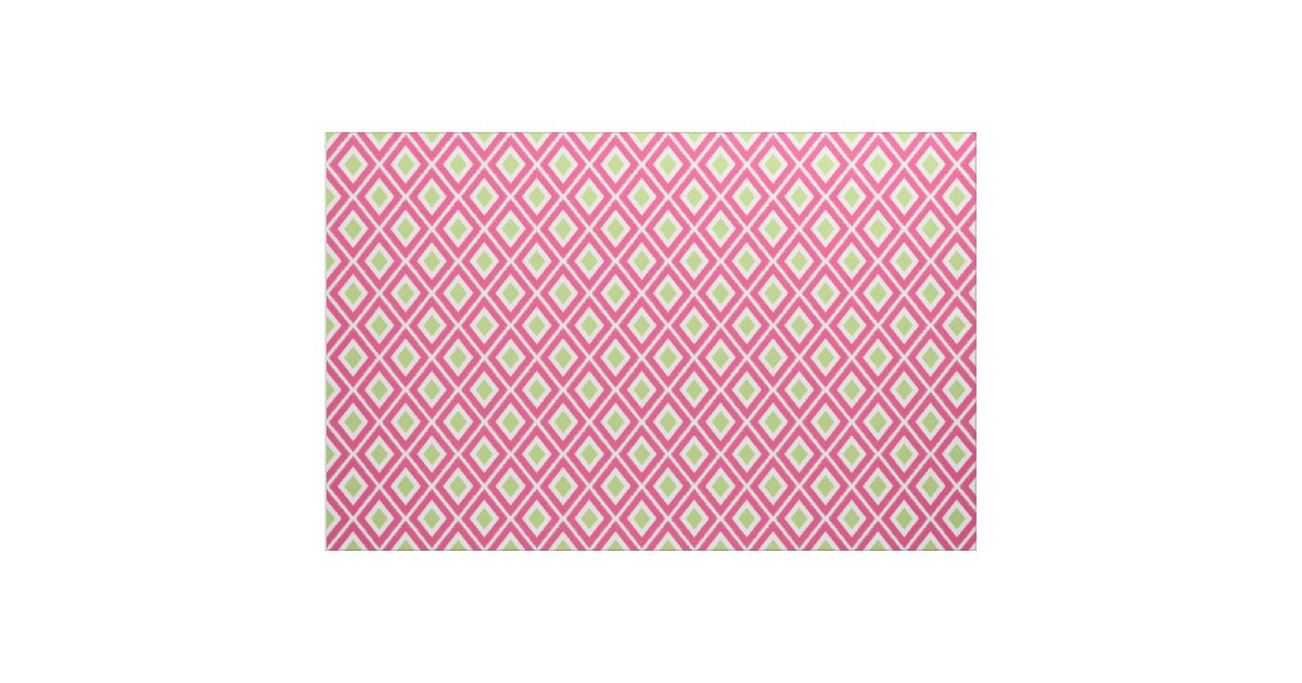 Modern Pink and Lime Green Ikat Pattern Fabric | Zazzle