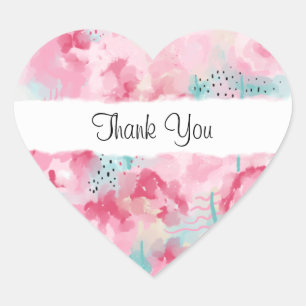 Modern Pink and Mint Watercolor Roses Heart Sticker