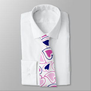 Modern Pink and Navy Blue Hearts Pattern Neck Tie