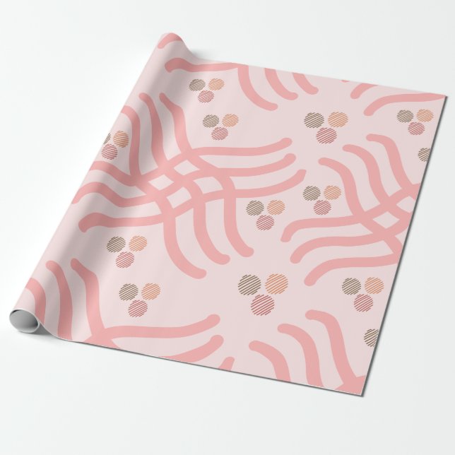 Modern Pink and Orange Abstract Playful Wrapping Paper (Unrolled)