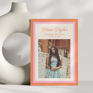 Modern Pink and Orange Border Photo Graduation Announcement
