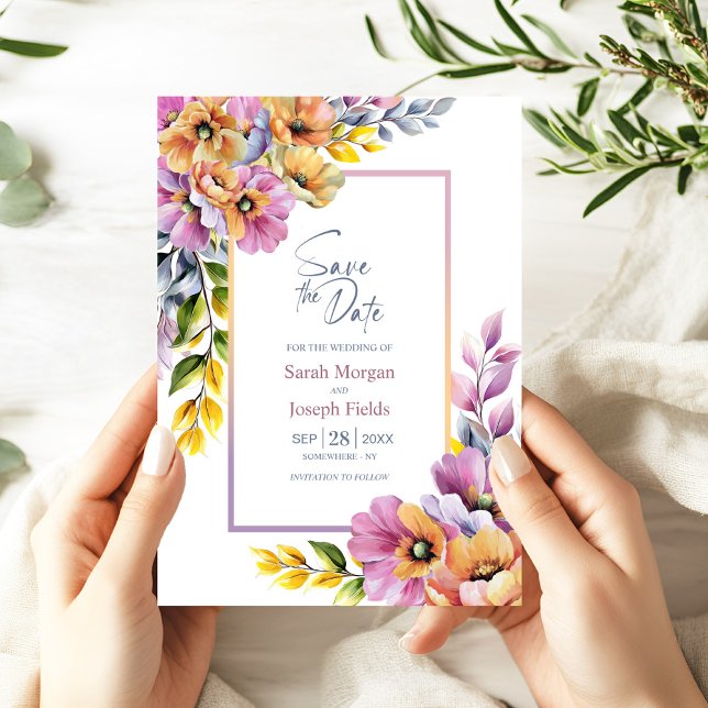 Modern Pink and Orange Floral Save the Date Invitation (Creator Uploaded)