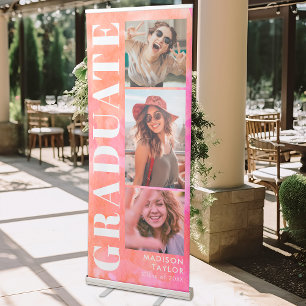 Modern Pink and Orange Graduate 3 Photo Graduation Retractable Banner