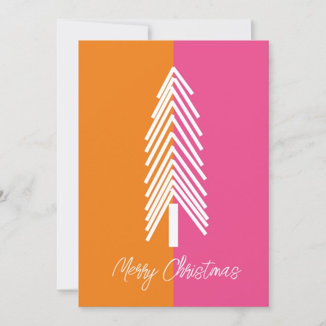 Modern pink and orange pop art Christmas card (Front)