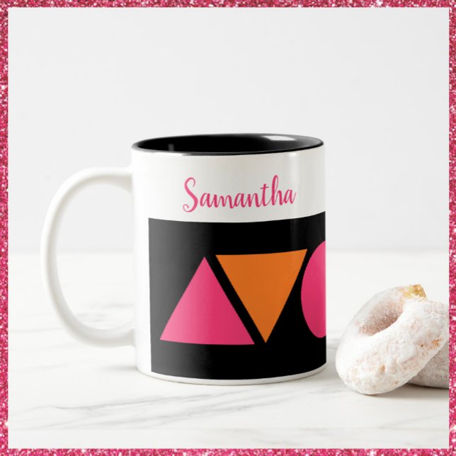 Modern Pink and Orange Shapes Two-Tone Coffee Mug (Creator Uploaded)