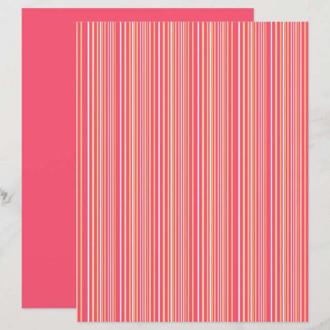 Modern Pink and Orange Striped Scrapbook Paper (Front/Back)