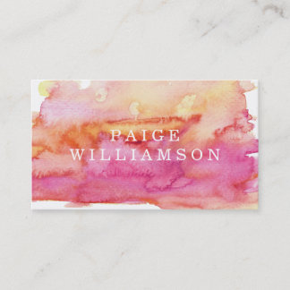 Modern Pink and Orange Watercolor Wash Business Card