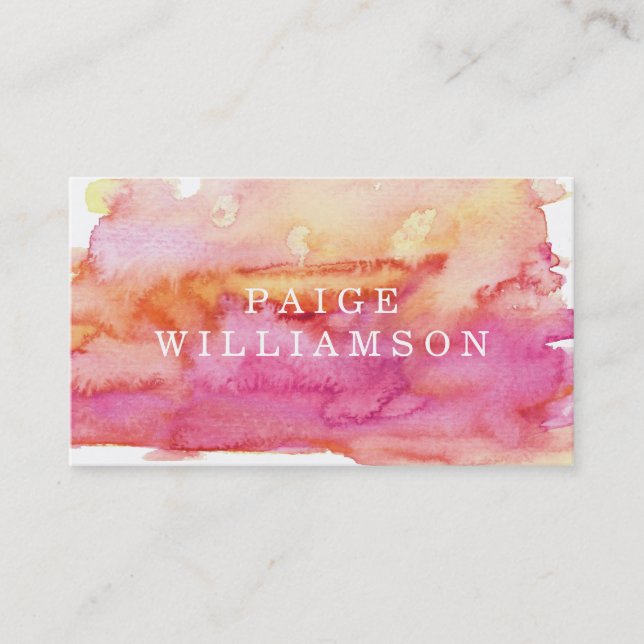 Modern Pink and Orange Watercolor Wash Business Card (Front)