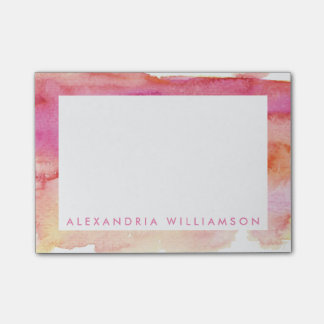 Modern Pink and Orange Watercolor Wash Post-it Notes