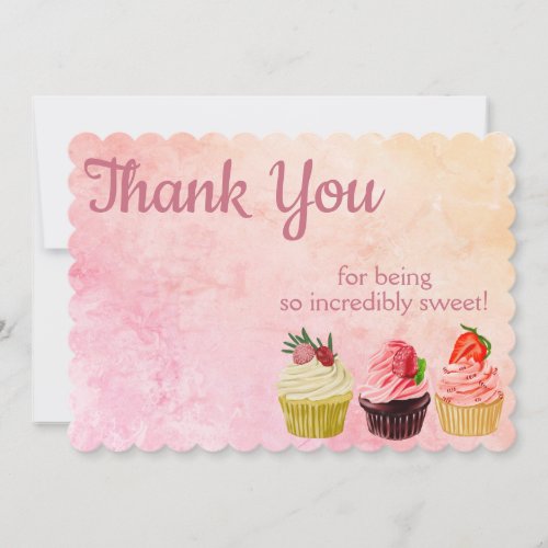 Modern Pink and Peach Batik _ Gourmet Cupcakes Thank You Card