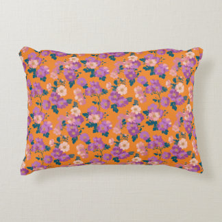 Modern Pink and Purple Floral on Orange  Accent Pillow