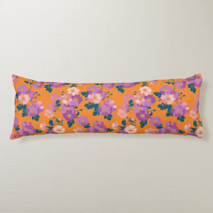 Modern Pink and Purple Floral on Orange Body Pillow
