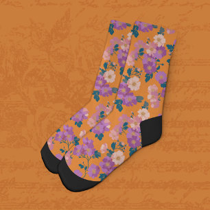 Modern Pink and Purple Floral on Orange Socks