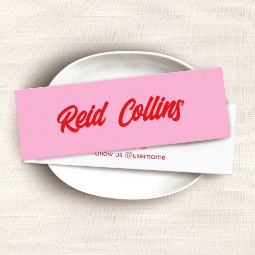  Modern Pink and Red Bold Script Mini Business Card