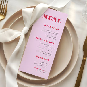 Modern Pink and Red Bold Typography Wedding Dinner Menu