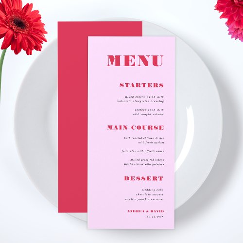 Modern Pink and Red Bold Typography Wedding Dinner Menu