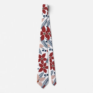 Modern Pink and Red Floral Pattern Neck Tie