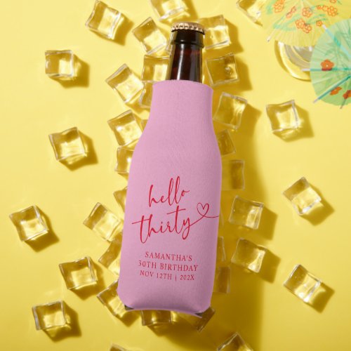 Modern Pink and Red Hello 30 Birthday