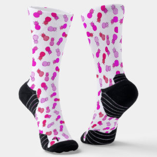 Modern pink and red pineapples socks