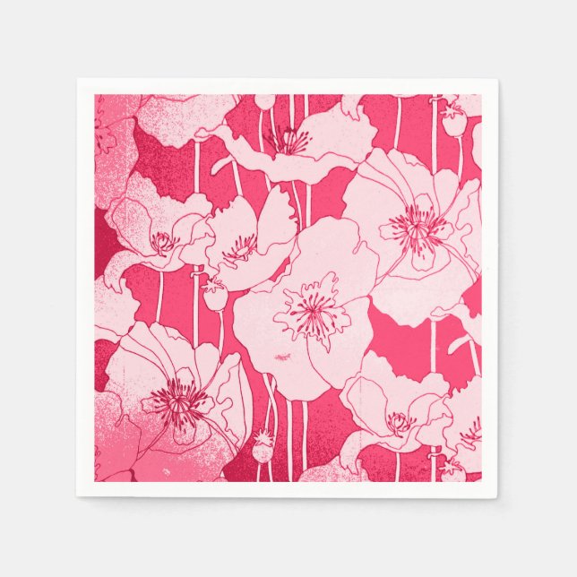 Modern Pink and Red Poppies Decoupage and Craft Napkins (Front)