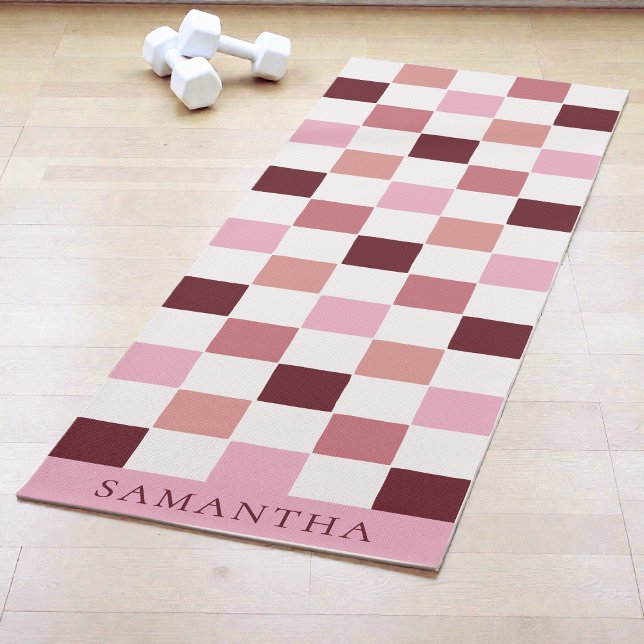 Modern Pink and Red Simple Checkerboard Pattern Yoga Mat (Modern Pink and Red Simple Checkerboard Pattern Yoga Mat)