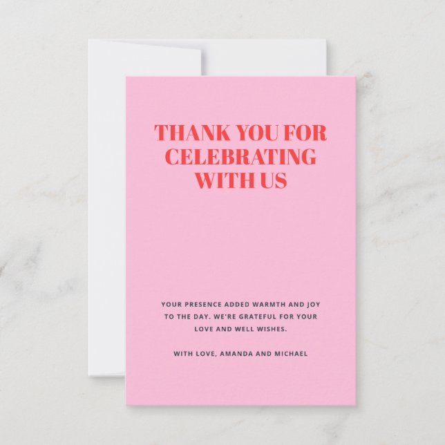 Modern Pink and Red Thank You Card (Front)