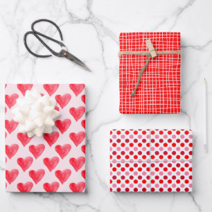Modern Pink and Red Valentine Day Patterns Wrapping Paper Sheets