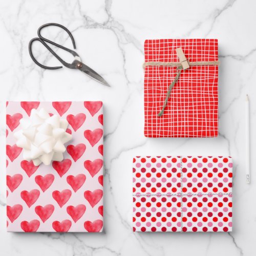 Modern Pink and Red Valentine Day Patterns Wrapping Paper Sheets